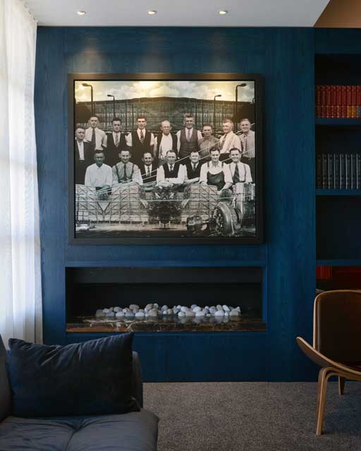 Detailed image of fireplace and lounge at Tamworth Powerhouse, design by Paul Kelly Design