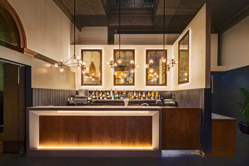 View of the bar at The Arthouse Hotel, design by Paul Kelly Design