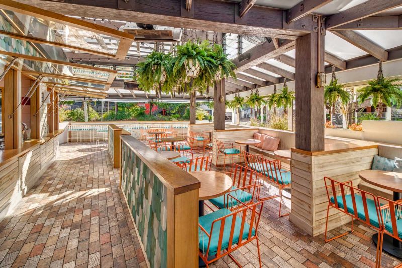 Wide shot of outdoor dining area at Betty's Burgers by Paul Kelly Design