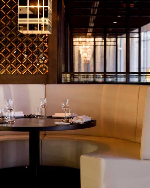 Booth detail at Black by Ezard, interior design by Paul Kelly Design