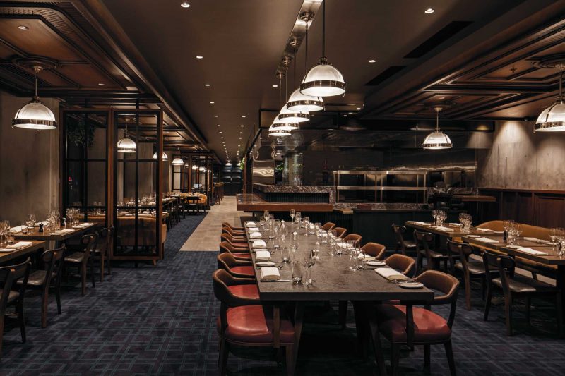 Long table and fine dining at Marble and Grain interior design by Paul Kelly Design