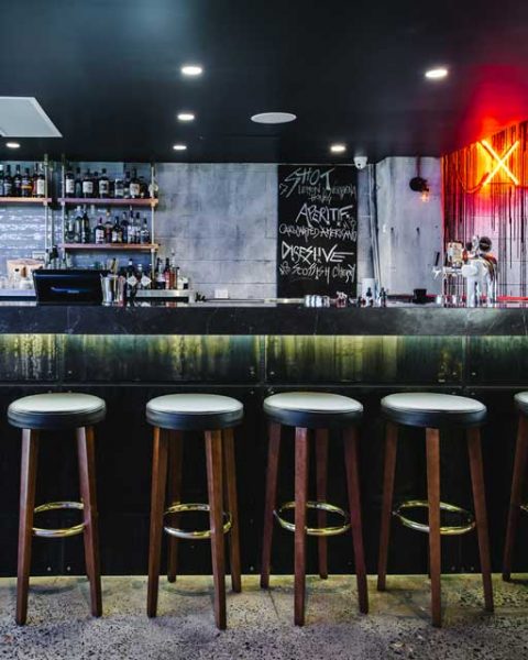 Stools at the bar at Salaryman, design by Paul Kelly Design